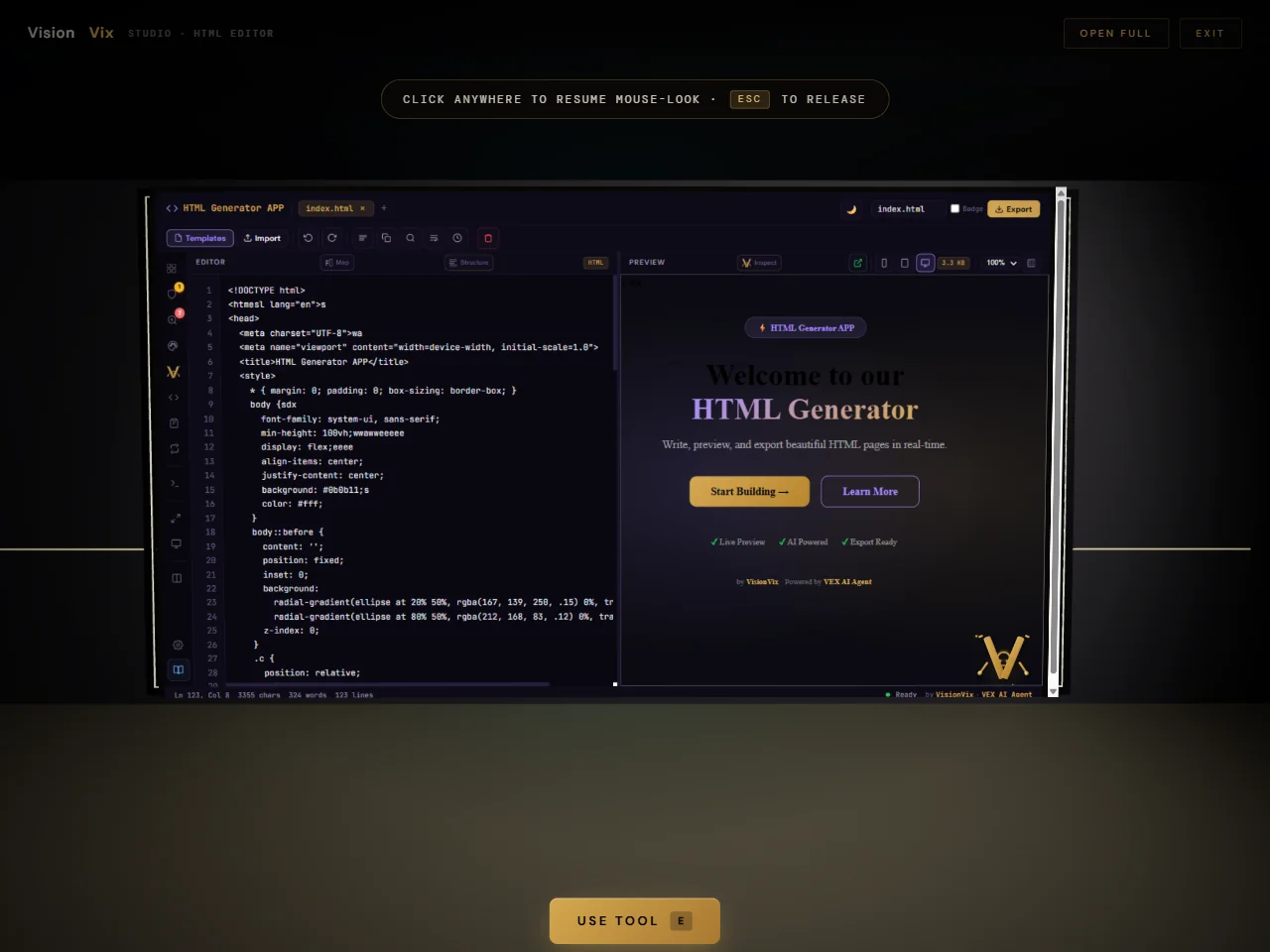 Standing in front of the live tool